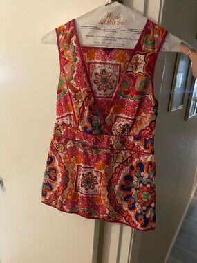 Bright Pink Multicolor Sleeveless V-Neck Top